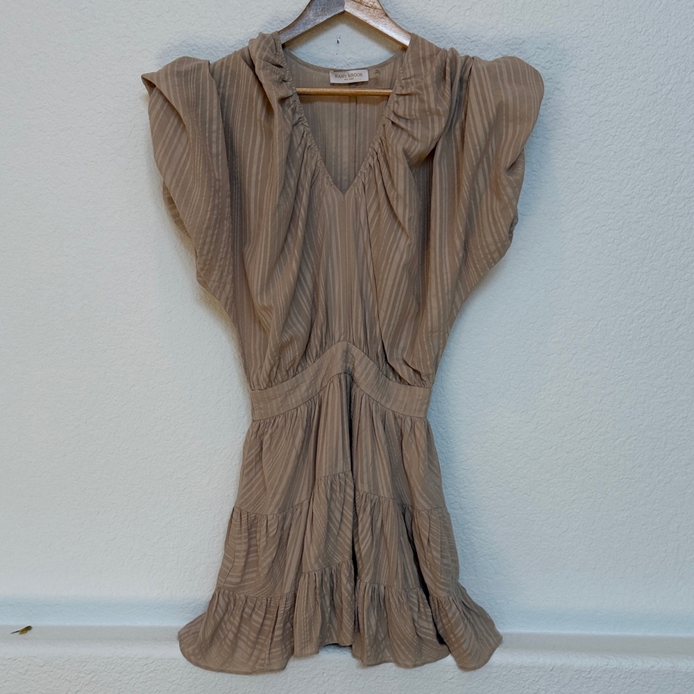 Ramy Brook Tan Mini Dress with Ruffled Sleeves